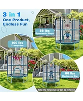Gymax 60'' Trampoline for Kids w/ Gymnastic Bar Rings Foamed Handle No Gap Design