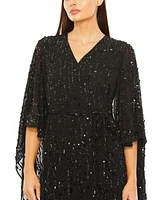 Mac Duggal Women's Cape Back Fringe Beaded Robe Dress