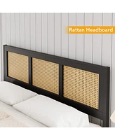 gaomon King Size Rattan Bed Frame with Headboard