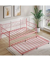 gaomon Twin Daybed with Pull-Out Trundle, Stylish Headboard and Metal Slats