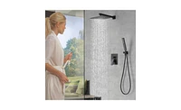 Slickblue Male Npt Bathtub Shower Faucet Set - Waterfall Tub Faucet with 12-Inch Rain Shower Head