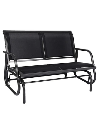 Slickblue Patio Glider Swing Bench for 2 - Breathable Loveseat Seating with Anti-Rust Coating