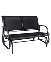 Slickblue Patio Glider Swing Bench for 2 - Breathable Loveseat Seating with Anti-Rust Coating