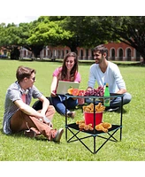 Slickblue Portable Round Folding Table – Camping & Picnic Table with 4 Cup Holders and Carry Bag