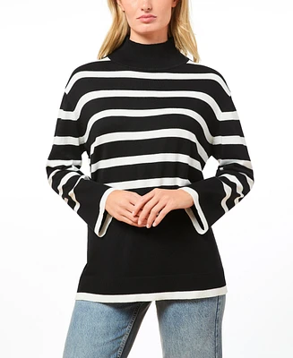 Cable & Gauge Women's Striped Turtle Neck Sweater