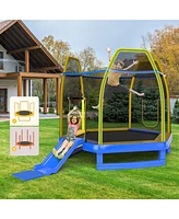 Gymax 7FT Kids Recreational Trampoline w/ Ladder & Slide Ocean Ball Indoor Outdoor