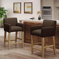 Set of 2 Modern 26-Inch Counter Bar Stools with Backrests and Wood Legs for Kitchen Island-The Pop Home