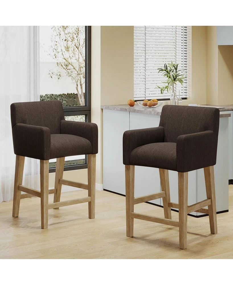 The Pop Home Set of 2 Modern 26-Inch Counter Bar Stools with Backrests and Wood Legs for Kitchen Island-The