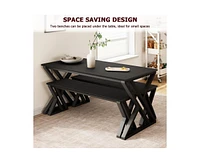 gaomon Dining Table Bench Set for 4, Kitchen Table Set with 2 Benches, Rectangular Dining Room Table Set with Sturdy Metal Frame