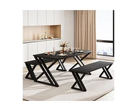 gaomon Dining Table Bench Set for 4, Kitchen Table Set with 2 Benches, Rectangular Dining Room Table Set with Sturdy Metal Frame