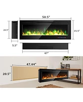 Skonyon 50 Inch Recessed Electric Insert Wall Mounted Fireplace with Adjustable Brightness