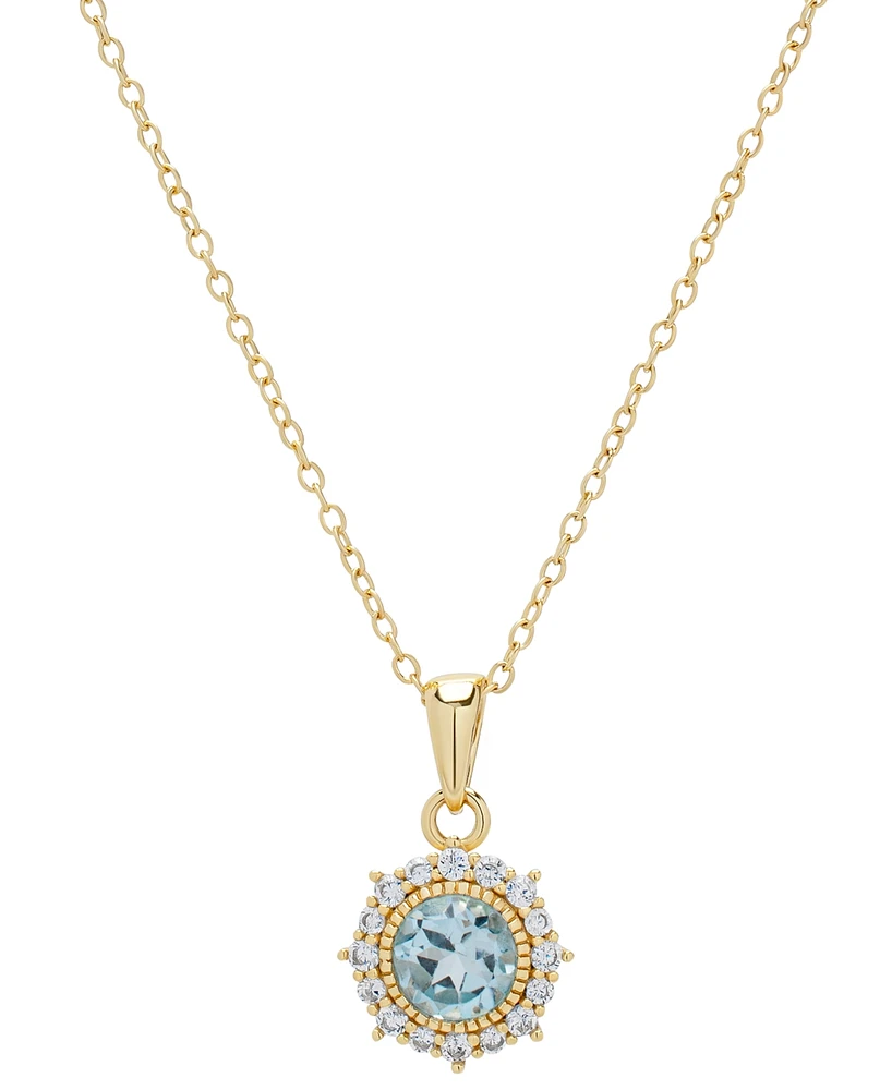 Macy's Blue Topaz (1 ct. t.w.) & Lab Grown White Sapphire (1-1/3 ct. t.w.) Halo 18" Pendant Necklace in 14k Gold Over Sterling Silver