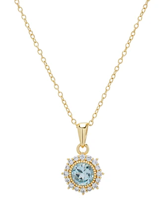 Macy's Blue Topaz (1 ct. t.w.) & Lab Grown White Sapphire (1-1/3 ct. t.w.) Halo 18" Pendant Necklace in 14k Gold Over Sterling Silver