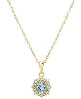 Macy's Blue Topaz (1 ct. t.w.) & Lab Grown White Sapphire (1-1/3 ct. t.w.) Halo 18" Pendant Necklace in 14k Gold Over Sterling Silver