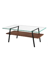 Slickblue Modern Rectangle Coffee Table with Tempered Glass Top and Metal Legs for Living Room