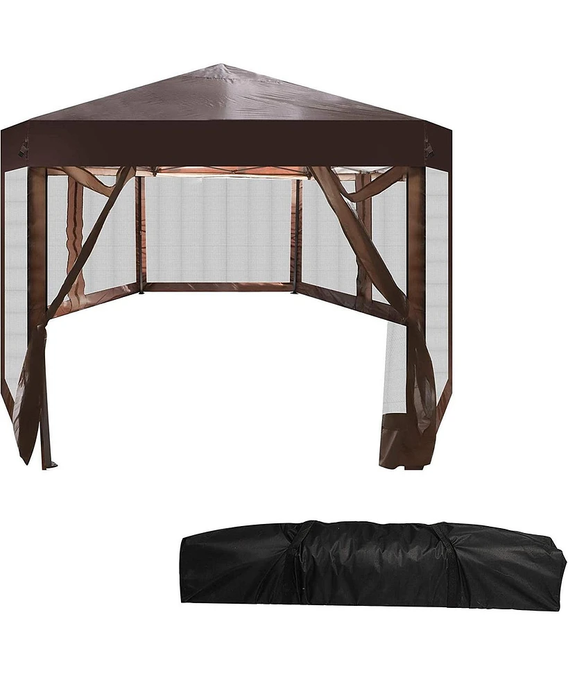 Slickblue Outdoor Hexagonal Gazebo Patio Canopy Tent Sun Shade with Mosquito Netting and Carry Bag for Backyard Parties