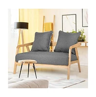 Slickblue Compact 2-Seat Loveseat with Wood Armrests – Modern Upholstered Sofa for Small Spaces