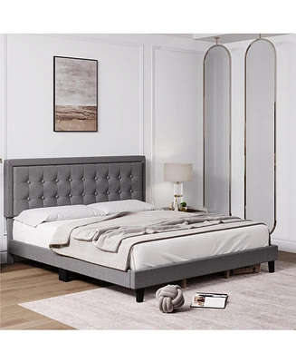 gaomon Full Size Platform Bed with Adjustable Linen Button Tufted Headboard