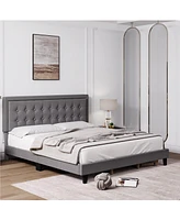 gaomon Full Size Platform Bed with Adjustable Linen Button Tufted Headboard