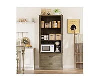 gaomon Kitchen Pantry Cabinet with Doors and Shelves, Freestanding Tall Kitchen Cabinet with Microwave Stand, Hutch Cabinet for Kitchen, Living Room