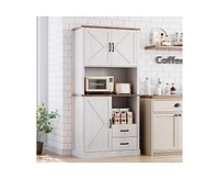 gaomon Modern Kitchen Pantry Cabinet with Microwave Stand, Tall Hutch Bar Cabinet with Drawers & Adjustable Shelves