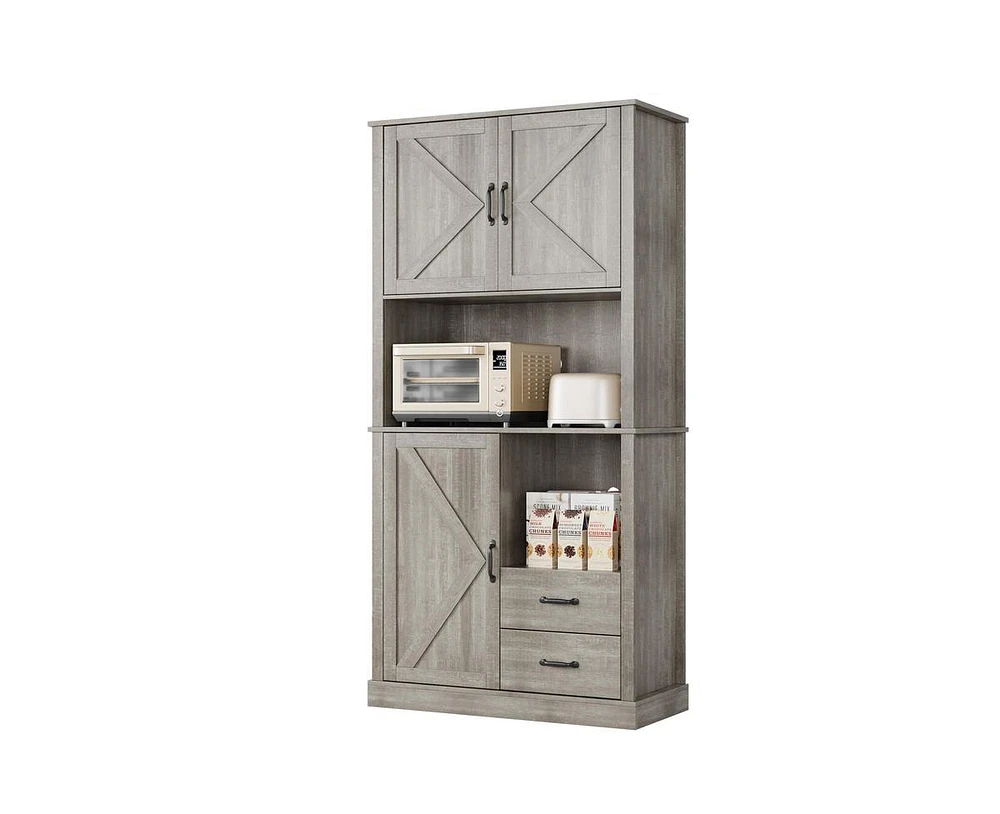 gaomon Modern Kitchen Pantry Cabinet with Microwave Stand, Tall Hutch Bar Cabinet with Drawers & Adjustable Shelves