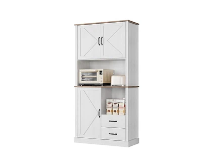 gaomon Modern Kitchen Pantry Cabinet with Microwave Stand, Tall Hutch Bar Cabinet with Drawers & Adjustable Shelves