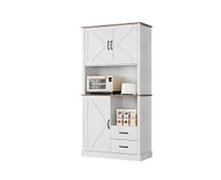 gaomon Modern Kitchen Pantry Cabinet with Microwave Stand, Tall Hutch Bar Cabinet with Drawers & Adjustable Shelves