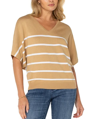 Liverpool Los Angeles Women's Striped Short-Dolman-Sleeve Sweater