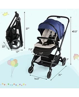 Slickblue Kids Foldable Compact Travel Stroller – Stroller with 5-Point Harness & Reversible Handle