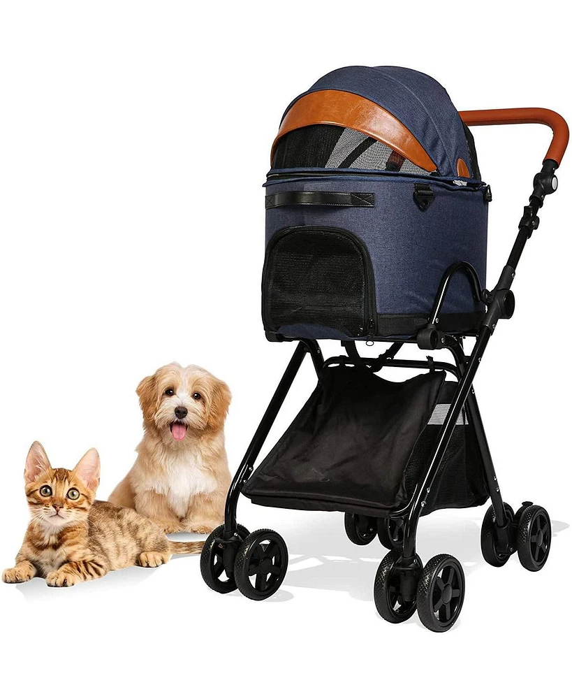 Slickblue Luxury Folding Pet Stroller with Detachable Carrier for Medium Dogs Cats