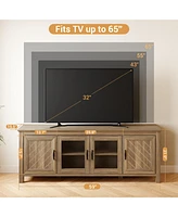 gaomon Farmhouse Tv Stand for TVs Up to 65” - Rustic Entertainment Center with Storage Cabinets and Doors for Living Room and Bedroom