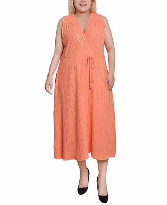 Ny Collection Plus Sleeveless Surplice Vertical Stripe Dress