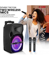 5 Core Tws Pair Bluetooth Party Speakers Portable Karaoke Pa System Rechargeable Loud Speaker + 2X Tripod Stand 4X Wireless Mics Led Light