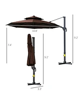 Outsunny 11' Offset Patio Umbrella with Cross-Base, Rotate, Tilt, Wine