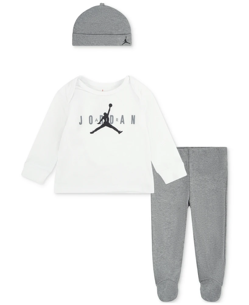 Jordan Baby Beanie Hat, Jumpman Graphic T-Shirt & Footed Pants, 3 Piece Set