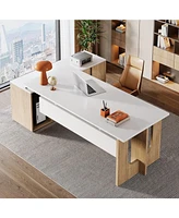 Tribesigns 74.8" Executive Desk, Large Office Desk with Cabinet, L Shaped Computer Desk with Shelves and Cpu Storage, Modern Home Office Desk Business