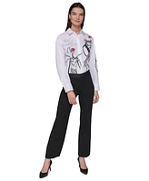 Karl Lagerfeld Paris Petite Mid-Rise Logo-Waistband Pants