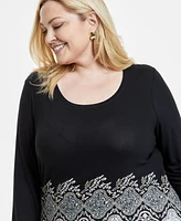 Jm Collection Plus Printed 3/4 Sleeve Top, Exclusively at Macy's