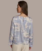 Donna Karan New York Women's Printed Long Sleeve Blouse