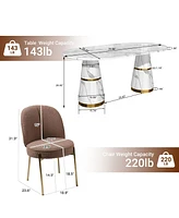Boyel Living 70-Inch Marble Countertop Dining Table Set, Modern Kitchen Table for 6 Person (1 Table 6 Chairs)