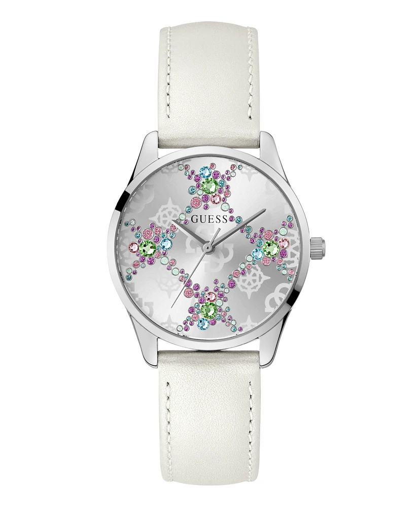 Guess Women's Analog White Genuine Leather Watch, 36mm