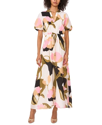 Vince Camuto Women's Printed Split-Neck Puff-Sleeve Dress