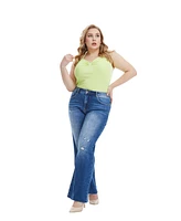 Bayeas Plus High Rise Wide Leg Jeans With Raw Hem