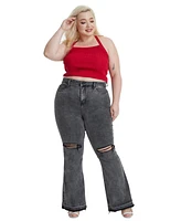 Bayeas Plus Lauren High Rise Flare Jeans With Raw Hem