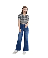 Bayeas Women's High Rise Wide Straight Crop Jeans