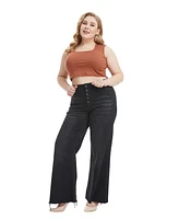 Bayeas Plus High Rise Wide Leg With Frayed Hem