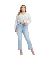 Bayeas Plus Daisy High Rise Slim Jeans With Raw Hem