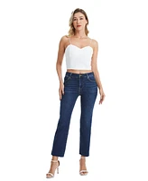 Bayeas Women's Mid Rise Straight Jeans Raw Edge