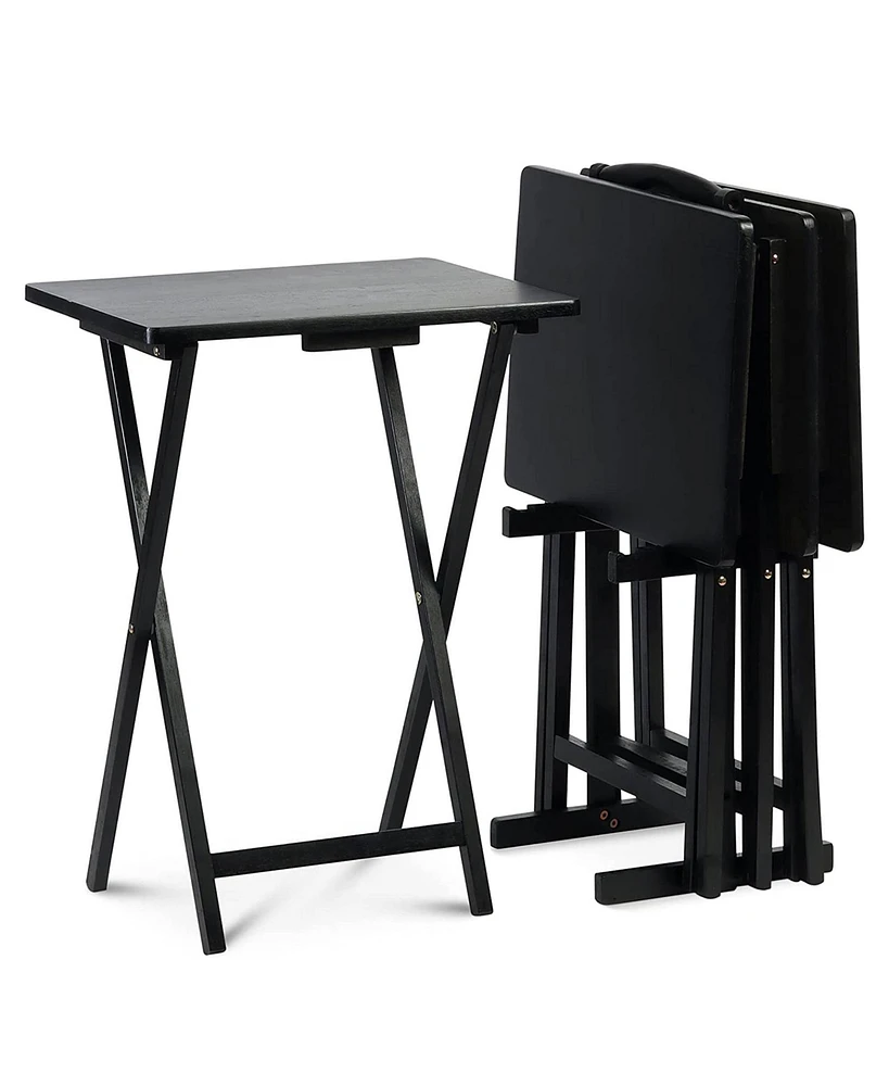 Pj Wood Folding Tv Tray Tables with Compact Storage Rack, 5 Piece Set